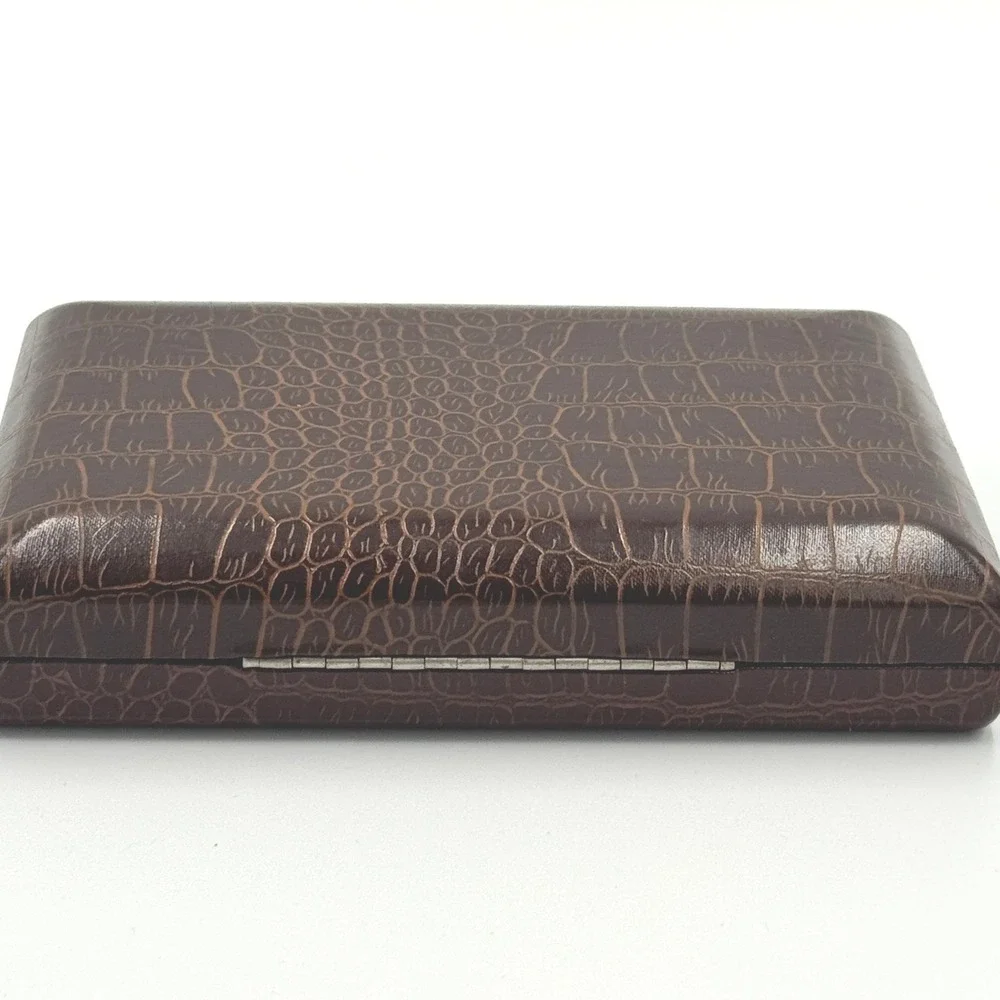 Vintage‎ Croc Style Jewelry Box Small Brown Hinged Case